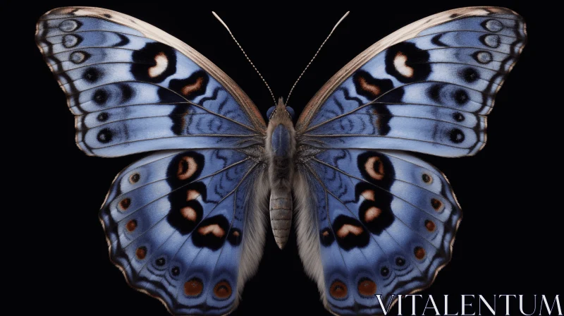 Blue Butterfly on Black: A Study in Symmetry and Nature AI Image
