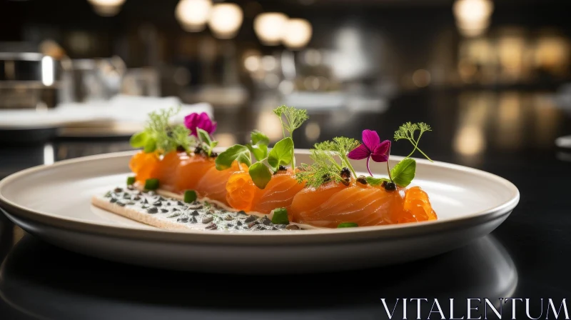 Delicious Salmon Plate with Herbs and Flowers AI Image