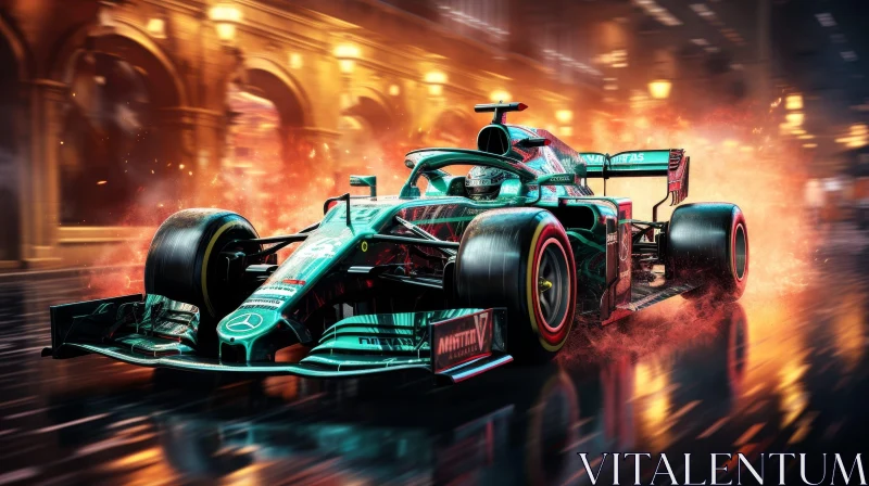 Formula 1 Car Racing in Urban Setting AI Image