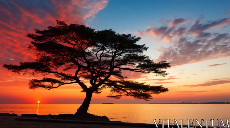 Majestic Tree Silhouette at Sunset AI Image