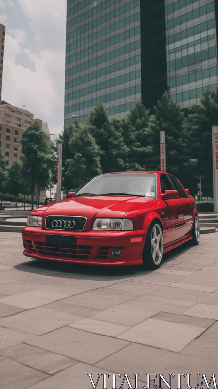 Red Audi Parked in the Middle of the Street | Classicist Portraiture AI Image