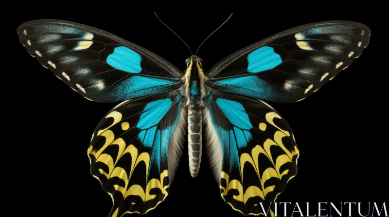 Blue and Yellow Butterfly on Dark Background - Minimalistic and Ironic Artwork AI Image