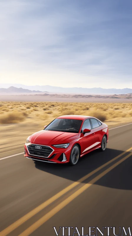 Captivating Red 2019 Audi A6 Sedan Driving on a Desert Road AI Image