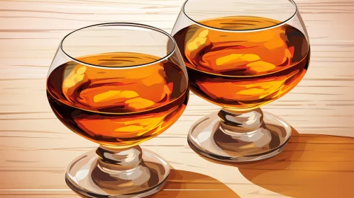 Cognac Glasses on Wooden Table