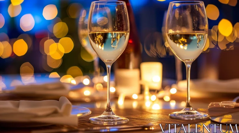 Elegant Wine Glasses on Wooden Table with Candlelight AI Image