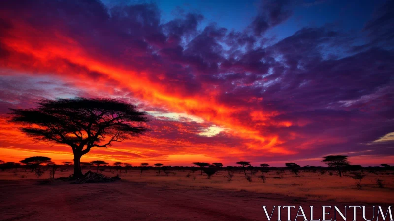 African Sunset: Majestic Trees and Colorful Sky AI Image