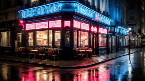 European City Night Street Corner Cafe Scene