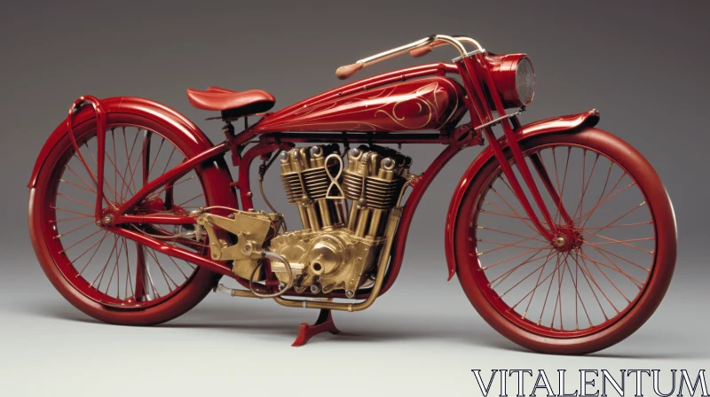 AI ART Exquisite Vintage Red Motorcycle - Detailed Display of Mechanical Design
