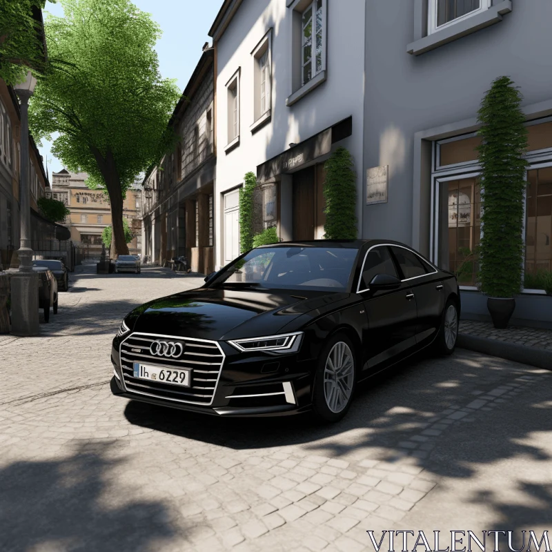 Captivating Black Audi Parked in Front of a Building | Unreal Engine Rendered Street Scenes AI Image