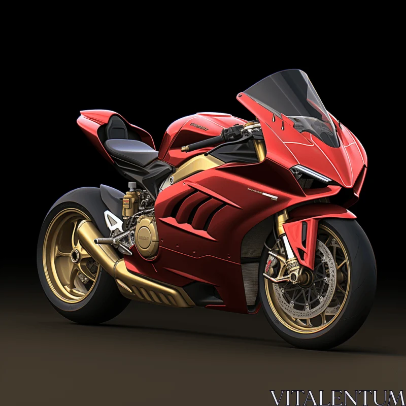 Captivating Red Motorcycle with Intricate Gold Detailing AI Image