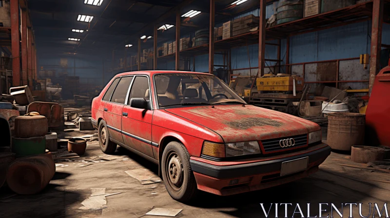 AI ART Eerily Realistic Image of an Abandoned Car in a Warehouse