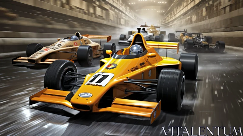 Exciting Formula 1 Racing Scene with Yellow Cars AI Image