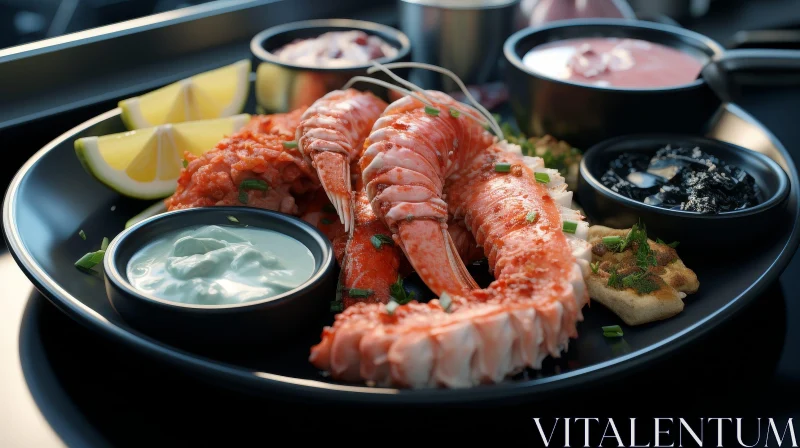 Exquisite Plate of Seafood with Lobster Tails and Elegant Presentation AI Image