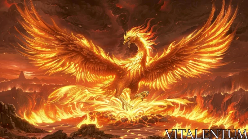 Phoenix Rising Digital Painting - Mythical Firebird Artwork AI Image