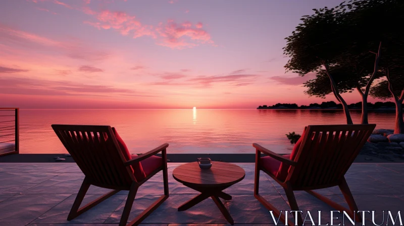 Tranquil Sunset Over Calm Sea AI Image