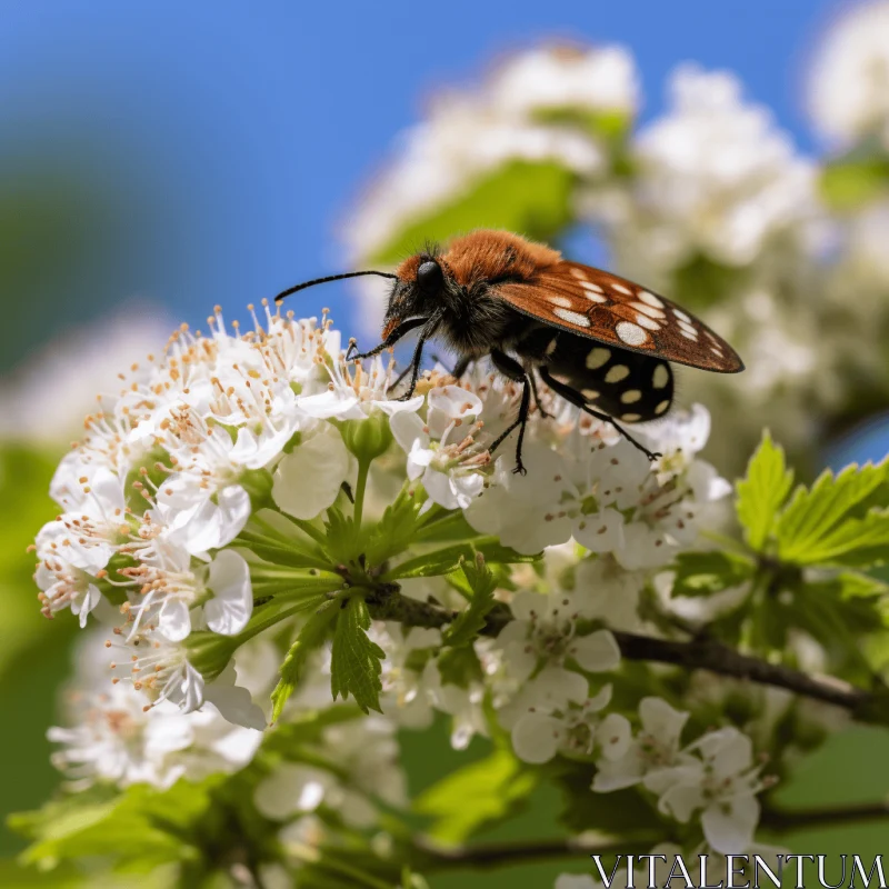 Brown and White Bug on White Flowers: A Striped Outdoor Adventure AI Image