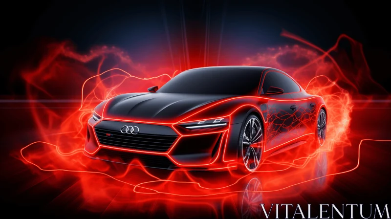 Captivating Audi Car Artwork with Red Flames and Lightning AI Image