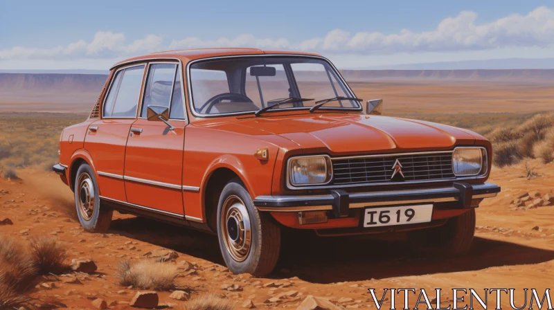 Captivating Hyper-Realistic Illustration of an Orange Car in a Desert AI Image
