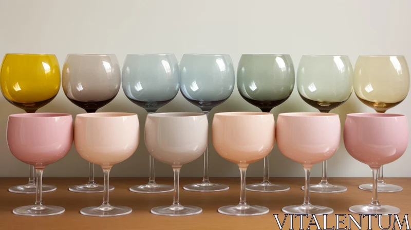 AI ART Colorful Wine Glasses on Wooden Table