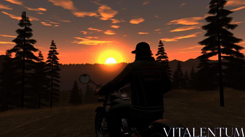 Mountain Sunset Motorcycle Rider AI Image