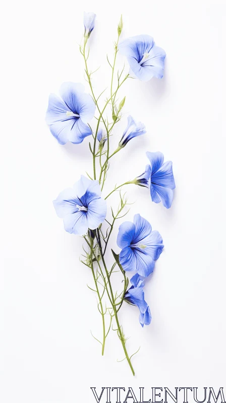 Minimalistic Blue Flowers on White Background AI Image