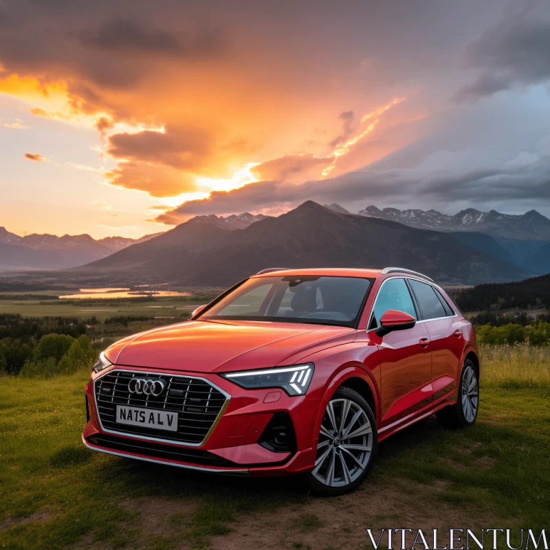 Red Audi Q3 SUV in Front of Beautiful Sunset | Captivating Lighting AI Image
