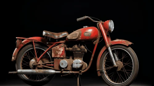 Rusty Old Motorbike on Black Background | 1940s-1950s Style | Bengal School of Art