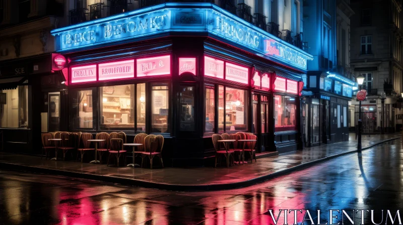 European City Night Street Corner Cafe Scene AI Image