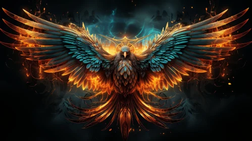 Majestic Glowing Phoenix on Dark Blue Background