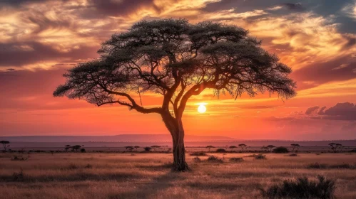 Serene African Sunset with Majestic Tree