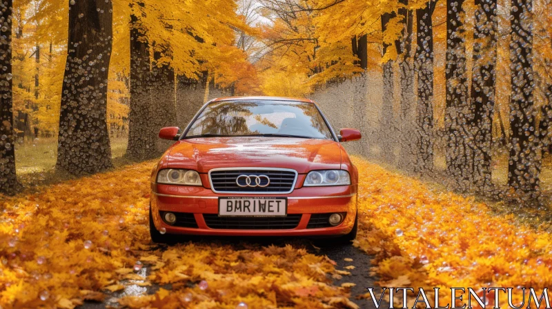 Autumn Car Drive: Captivating Fall Foliage and Postmodern Photomontage AI Image