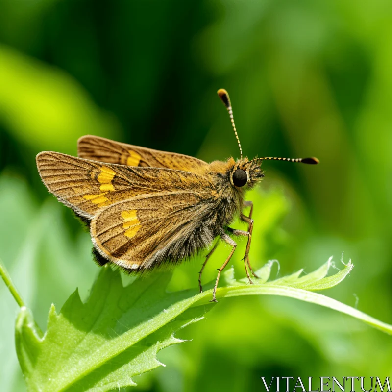 Brown Butterfly on Green Leaf - Nature's Detail in Focus AI Image