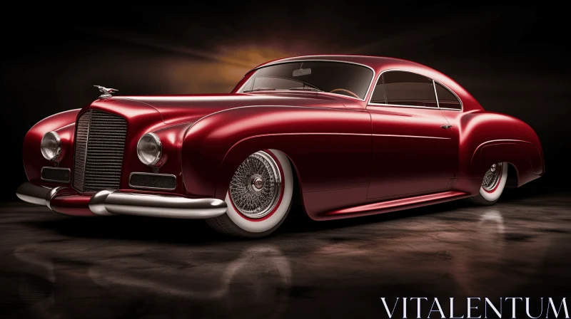Dark Red Classic Car with Silver Wheels - Realistic and Hyper-Detailed Rendering AI Image