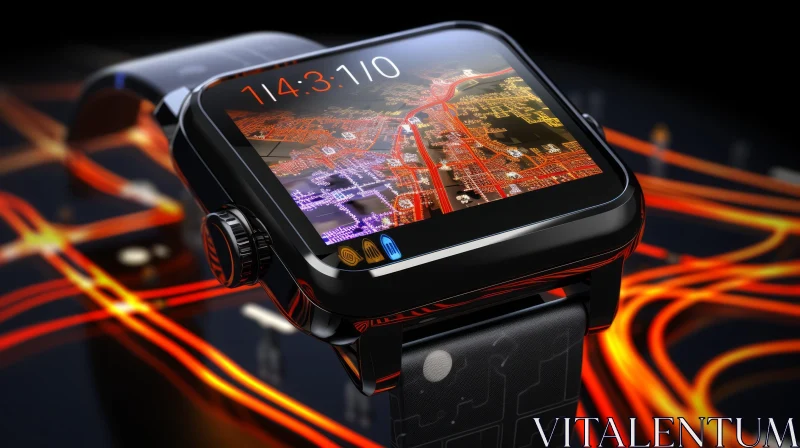AI ART Futuristic Smartwatch with City Map Display