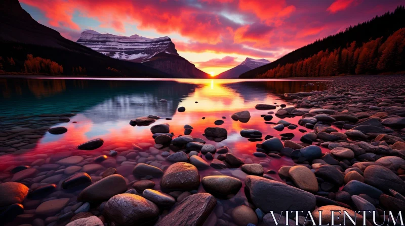 AI ART Mountain Lake Sunset - Tranquil Nature Landscape