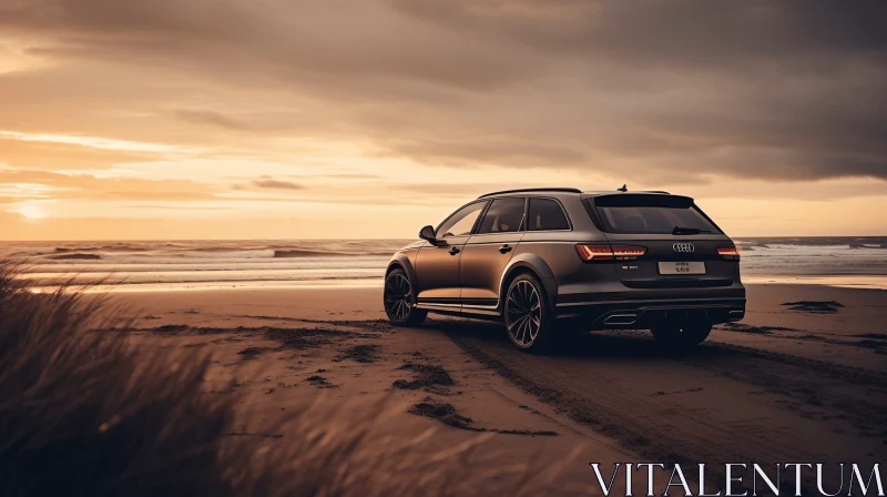 Quattro on the Beach at Sunset: Opulent Minimalism in Motion AI Image