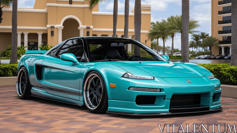 Turquoise Sports Car in Animecore Style | Clear Edge Definition AI Image
