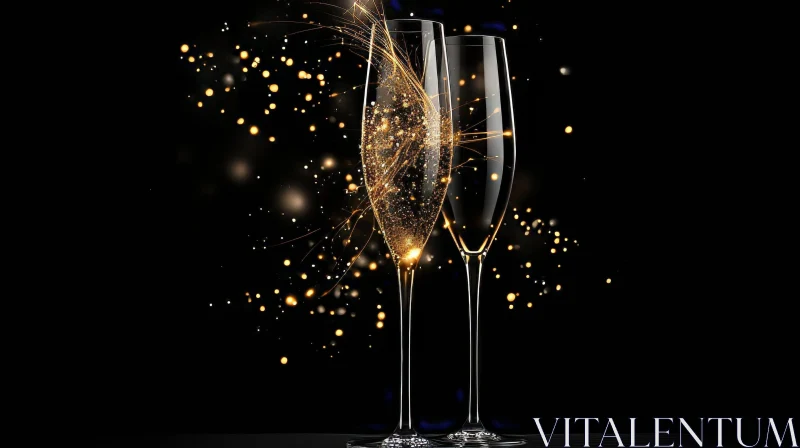 Champagne Glasses with Splashes - Luxury Celebration Image AI Image