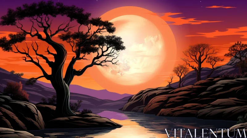 Enchanting Moonlit Tree Landscape AI Image