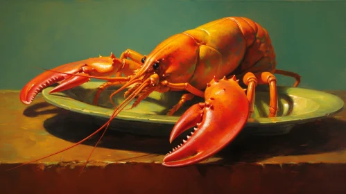 Red Lobster Painting on Green Plate