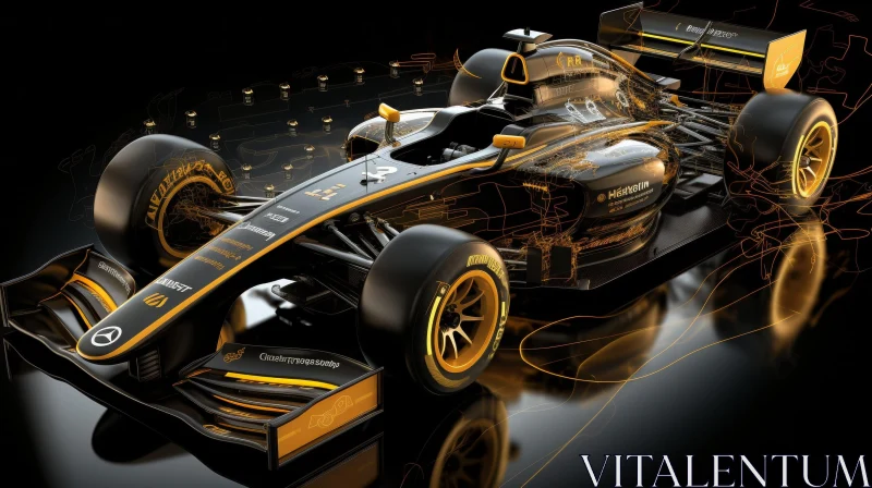 Sleek Formula 1 Racing Car: Black & Gold Design AI Image