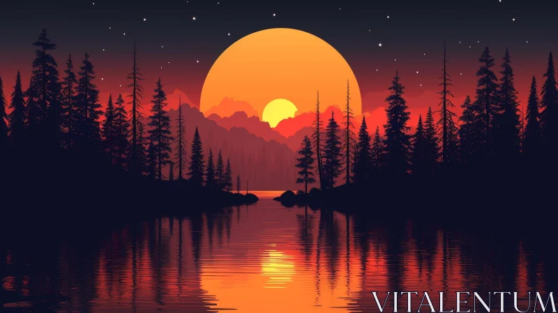 AI ART Tranquil Sunset Landscape with Lake and Mountains