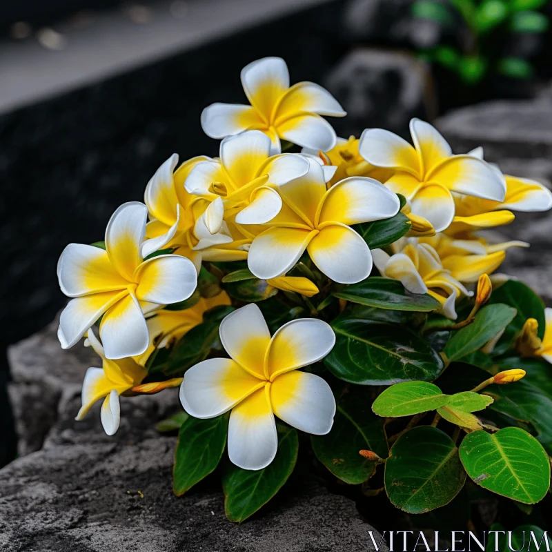 Tropical Baroque Style Flower Display on Stone Walls AI Image