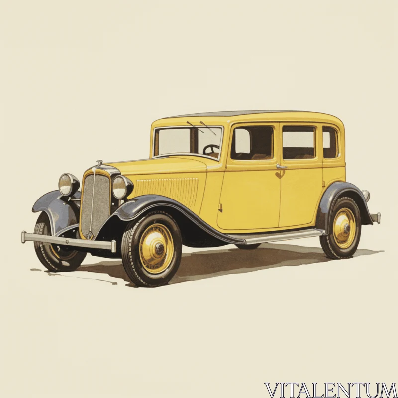 Classic Yellow Vehicle Illustration on Beige Background AI Image