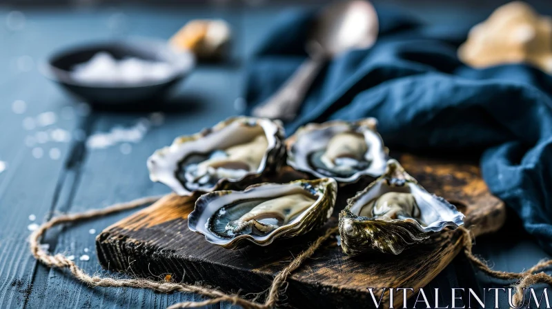 Delicious Fresh Oysters on Wooden Board AI Image