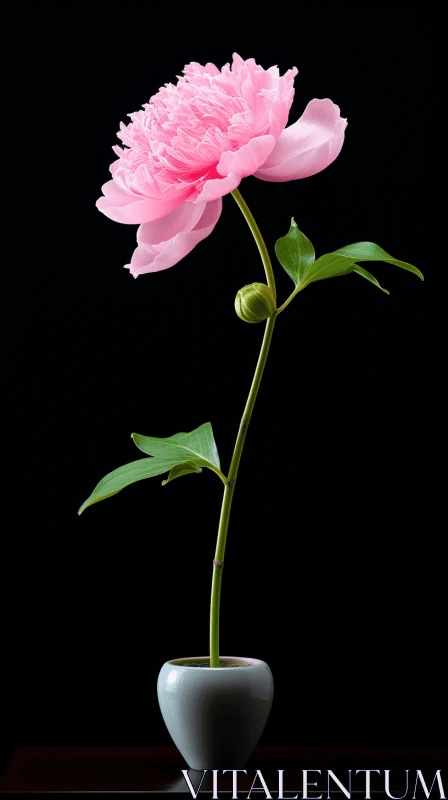 Pink Peony Flower in Graceful Balance - Minimalist Photography AI Image