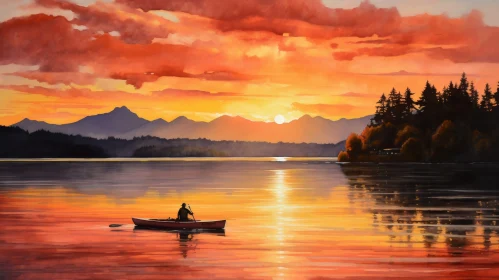 Serene Lake Sunset Watercolor Painting