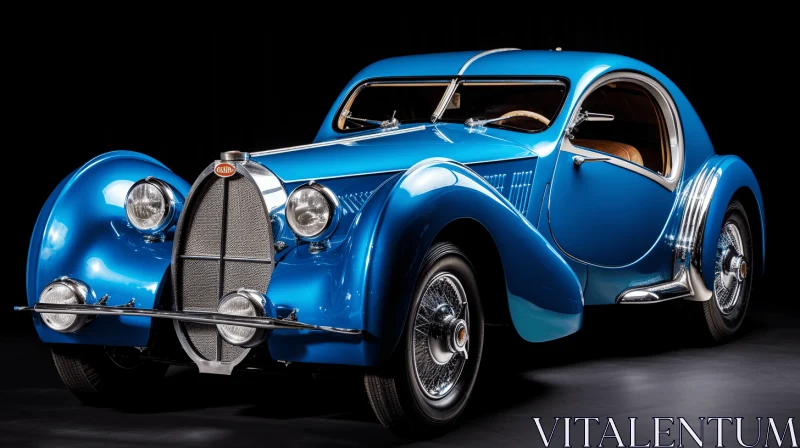 Captivating Blue Antique Sports Car Behind Polished Black Walls AI Image