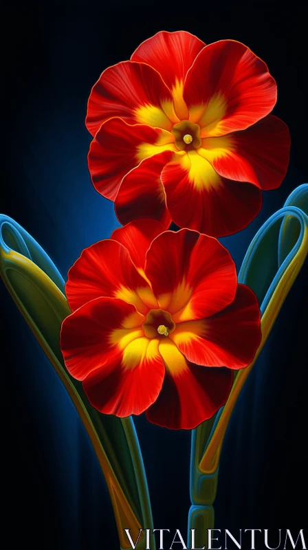 Enchanting Red Flowers in Graphic Art Style AI Image