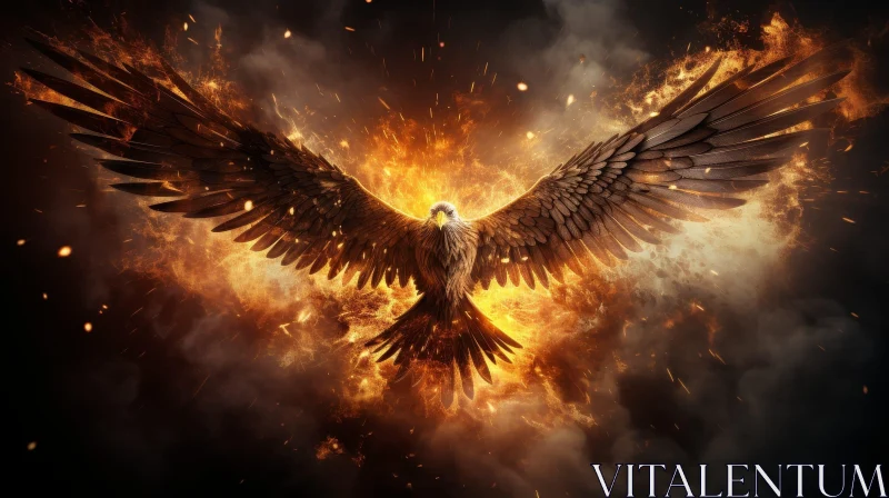 Fiery Bird in Storm: Powerful Fantasy Image AI Image